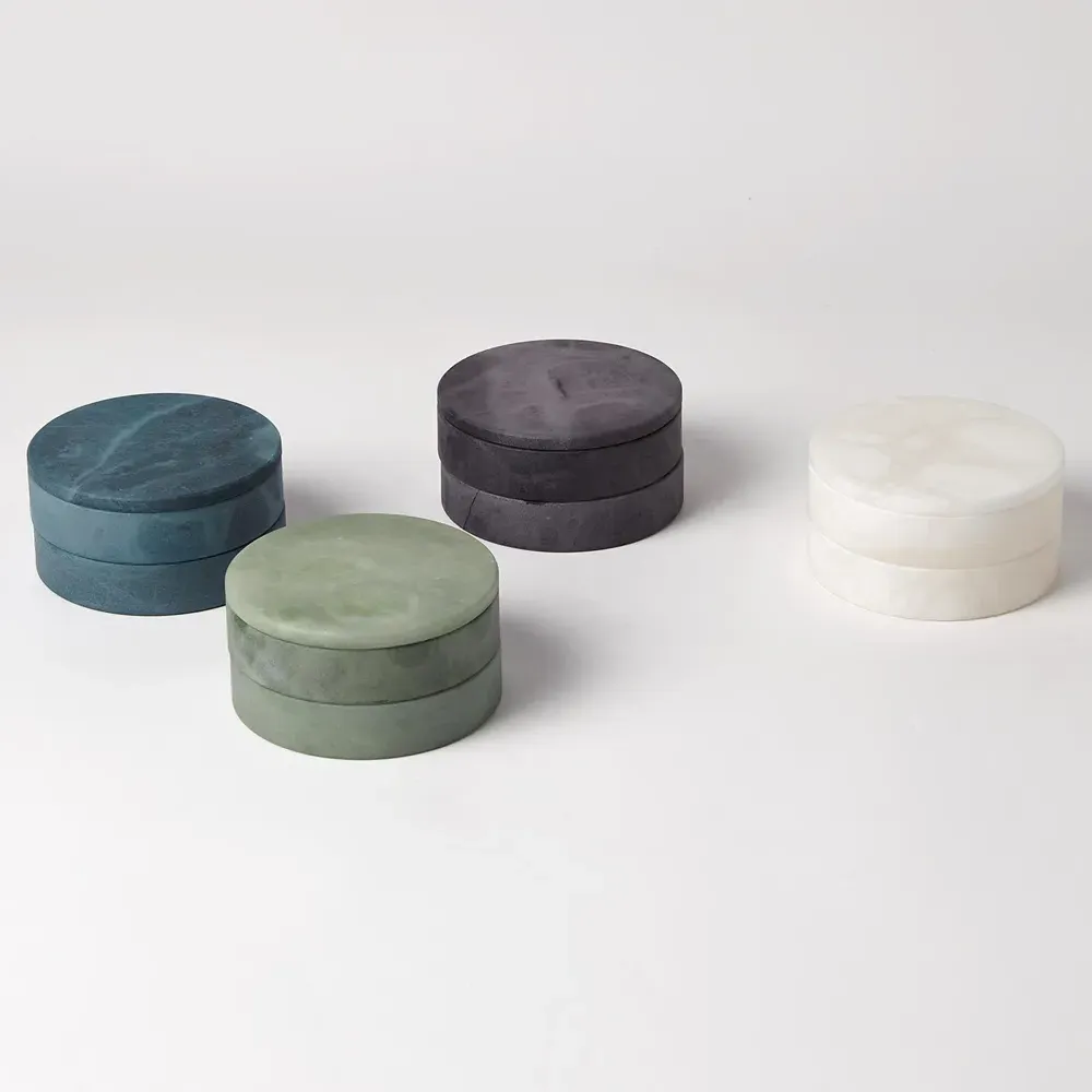 Suri Round Swivel Decorative Box - White, Alabaster