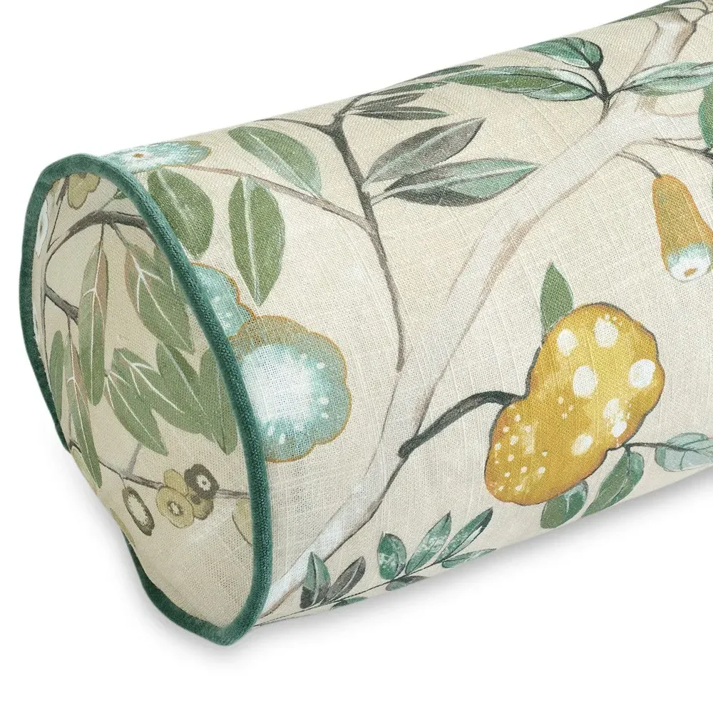 Surrey Natural Bloom Bolster Pillow - Green, Linen