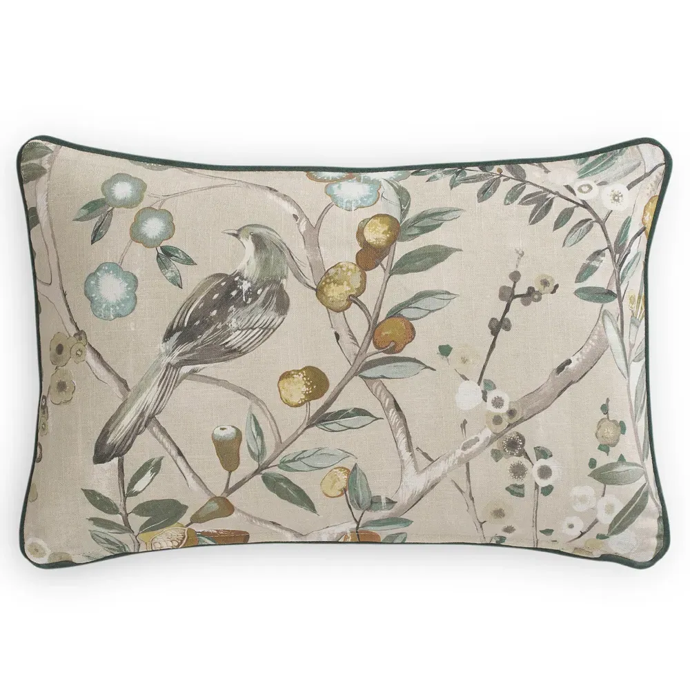 Surrey Natural Bloom Lumbar Pillow - Beige, Linen
