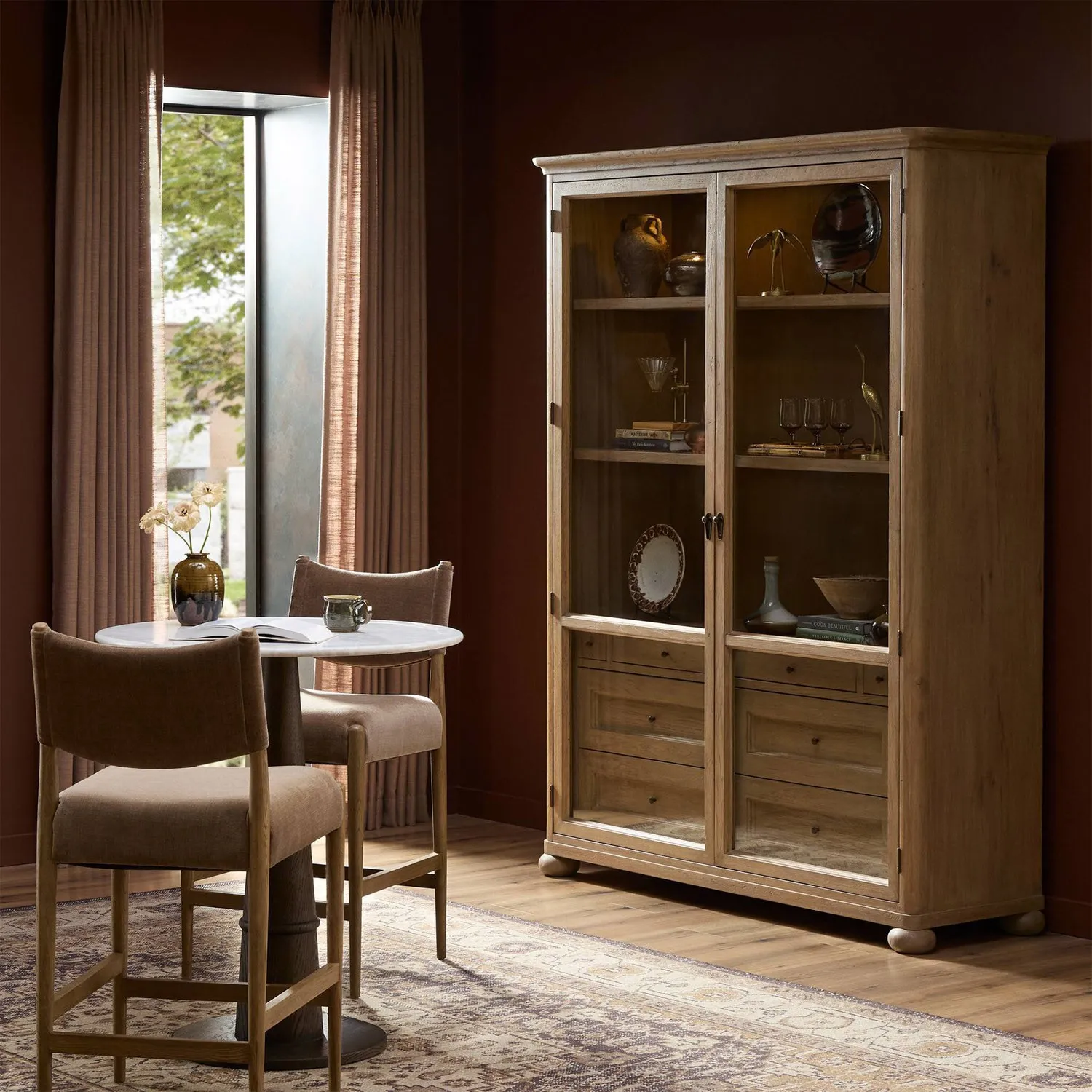 Sussex Wide Cabinet with Glass Doors - Drifted Oak