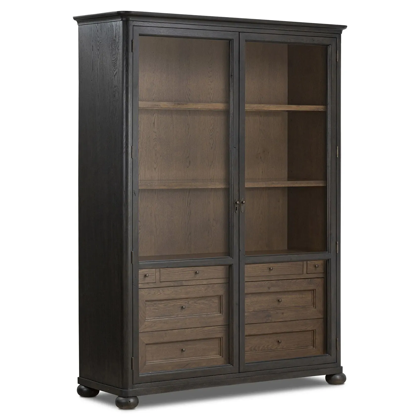Sussex Wide Cabinet with Storage - Smoked Black, Oak