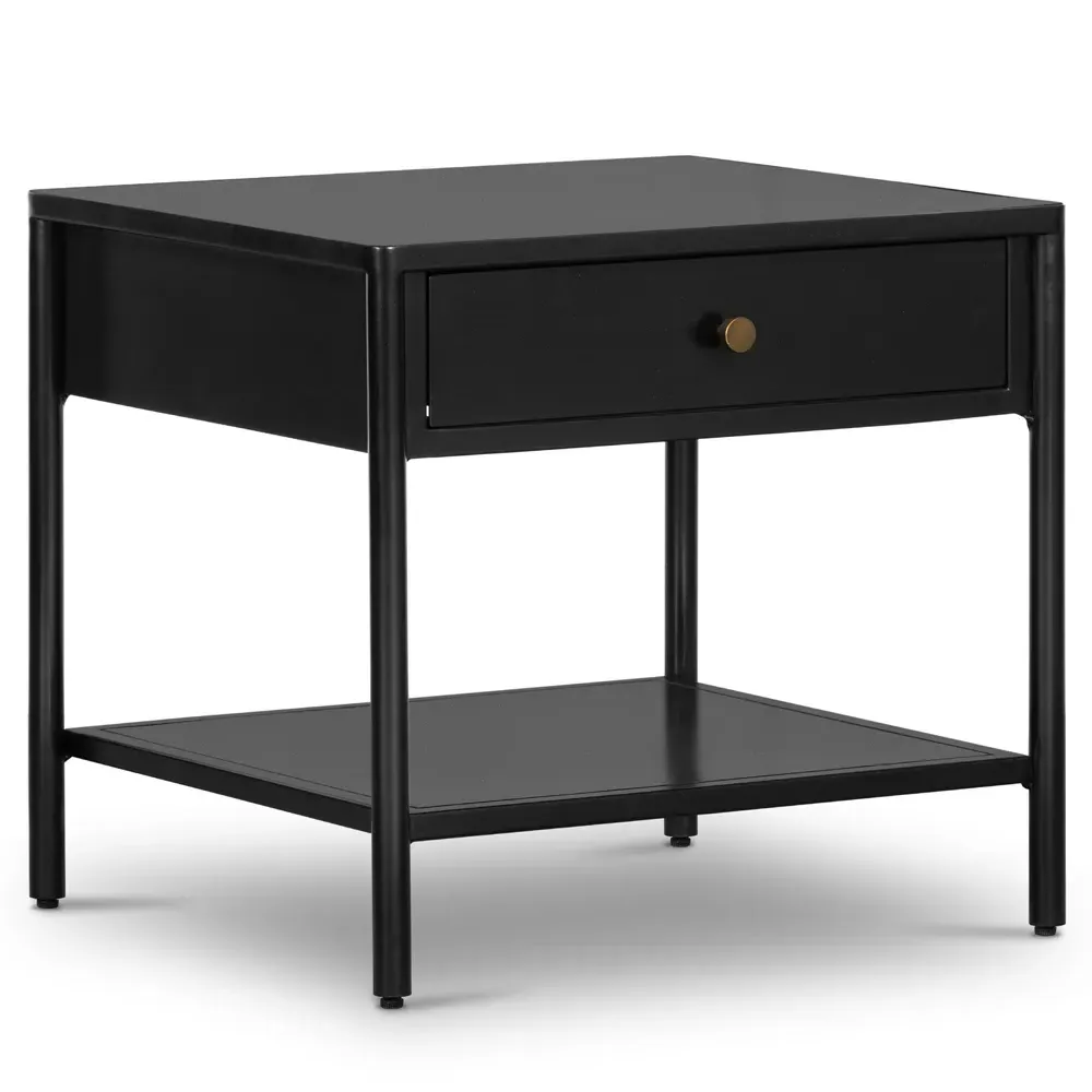 Sutton 1 Drawer End Table with Bronze Hardware - Black, Iron