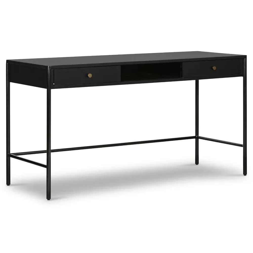 Sutton 2 Drawer Desk with Bronze Hardware - Black, Iron