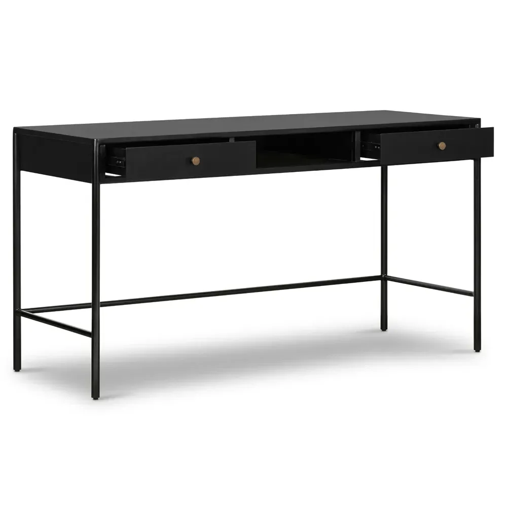 Sutton 2 Drawer Desk with Bronze Hardware - Black, Iron