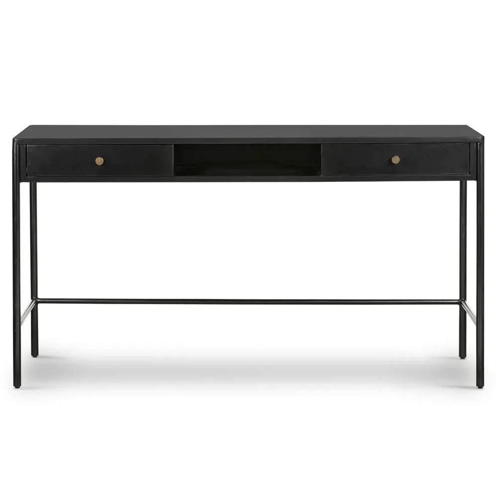 Sutton 2 Drawer Desk with Bronze Hardware - Black, Iron