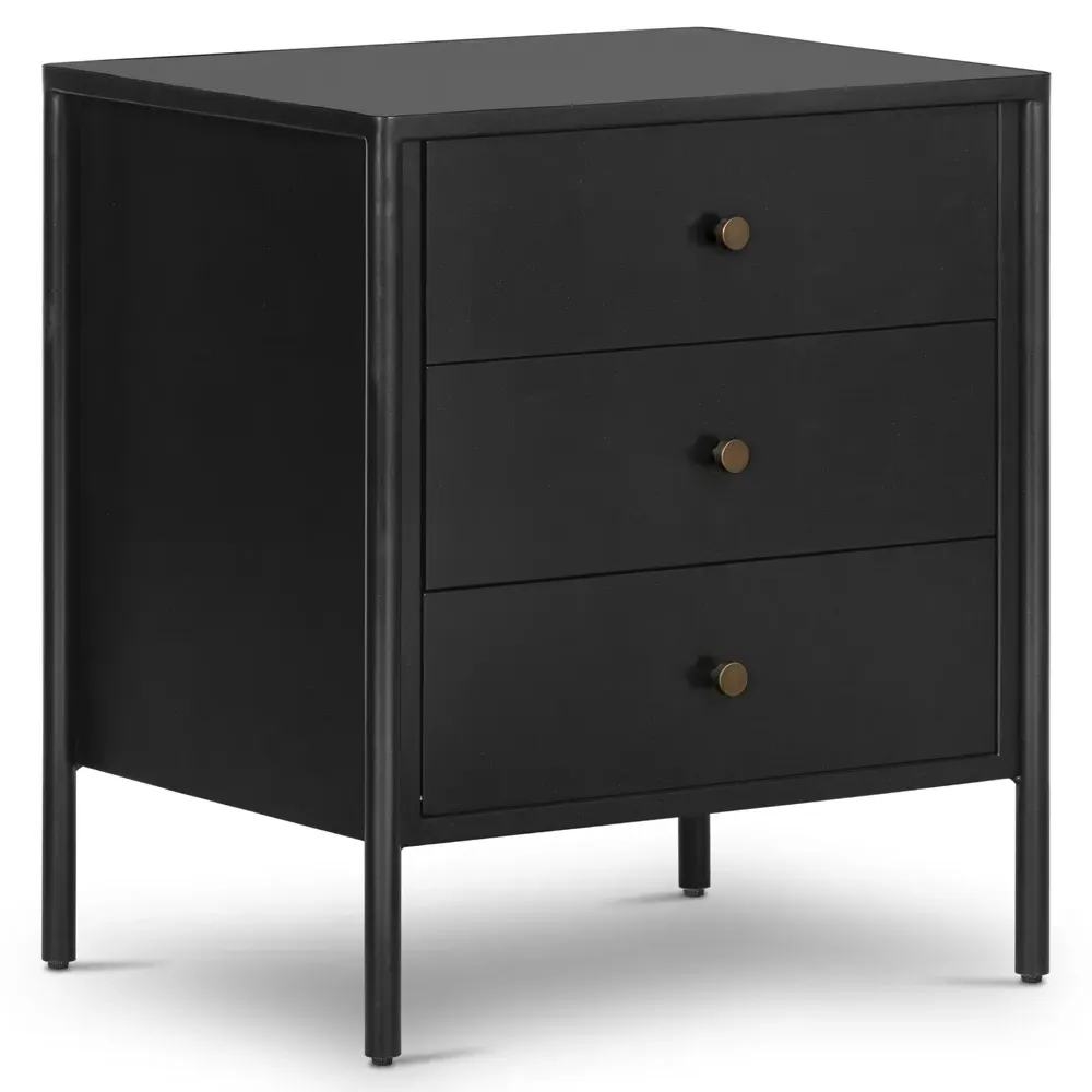 Sutton 3 Drawer Nightstand with Bronze Hardware - Black, Iron