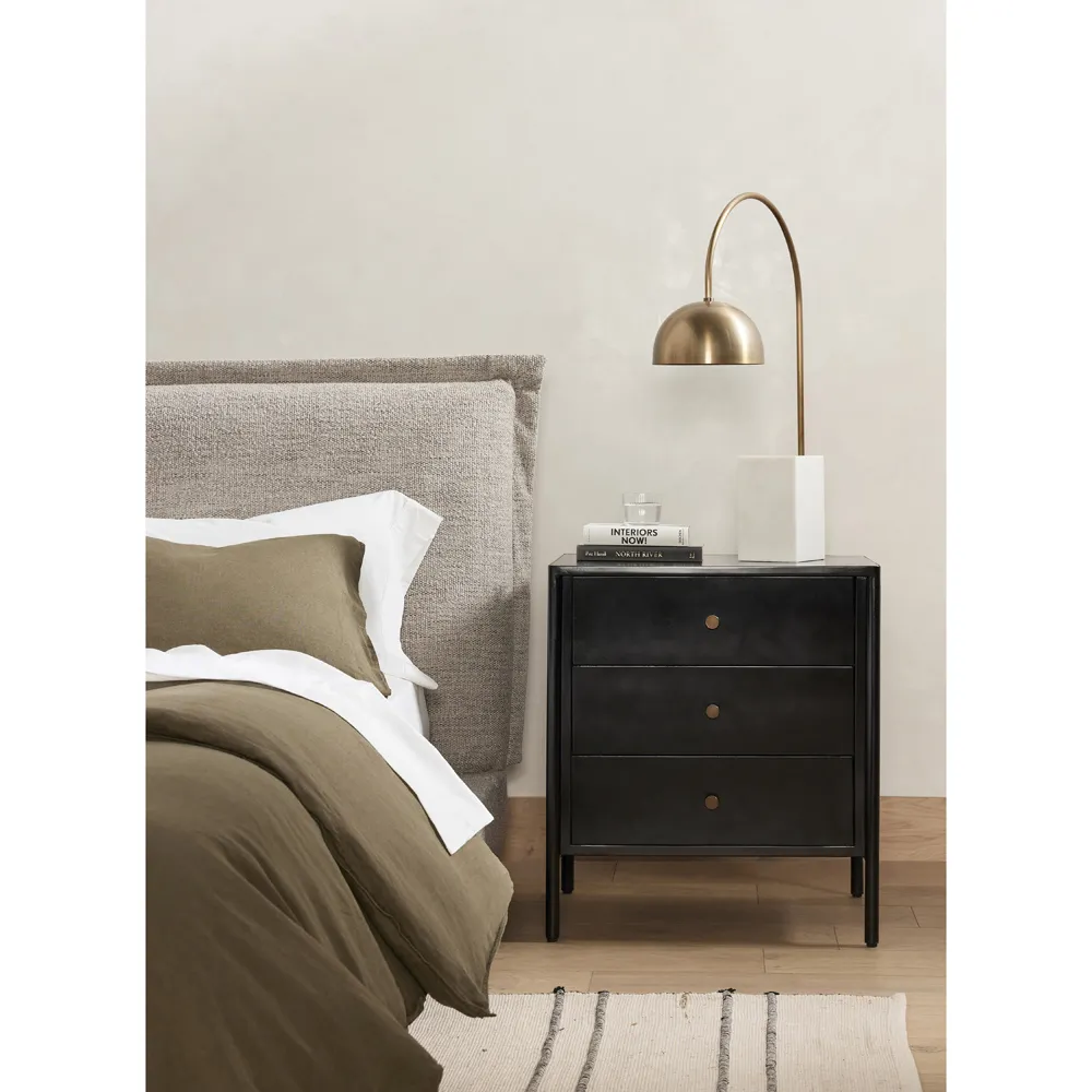 Sutton 3 Drawer Nightstand with Bronze Hardware - Black, Iron