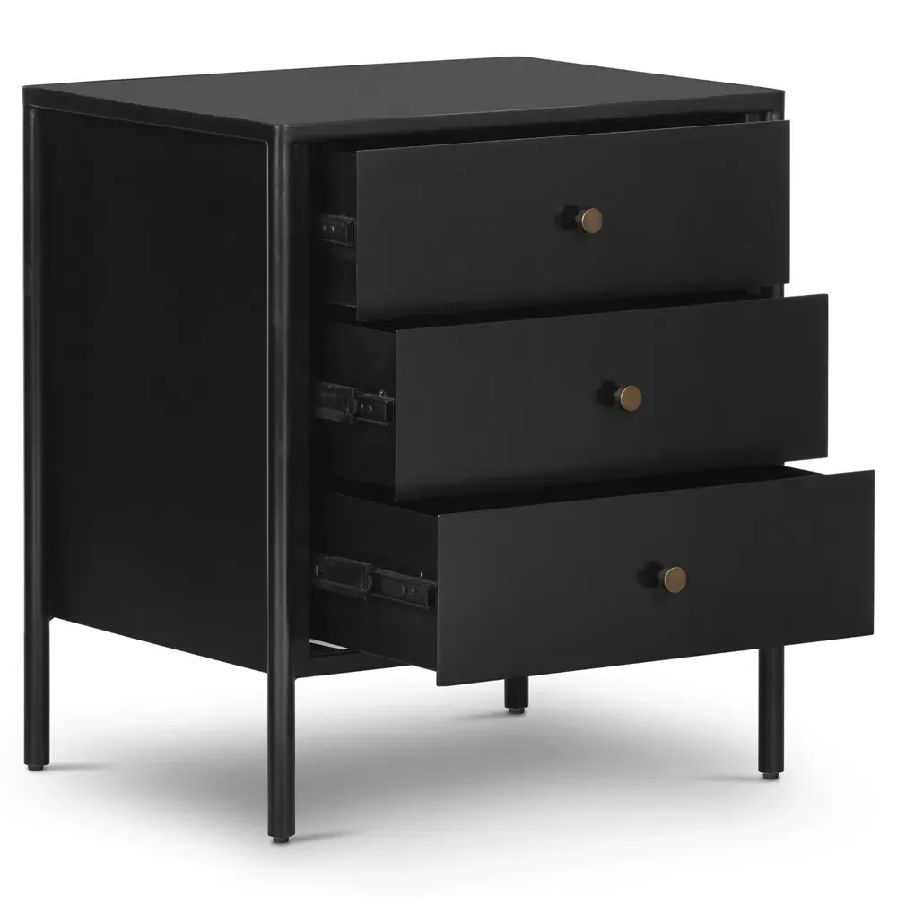 Sutton 3 Drawer Nightstand with Bronze Hardware - Black, Iron
