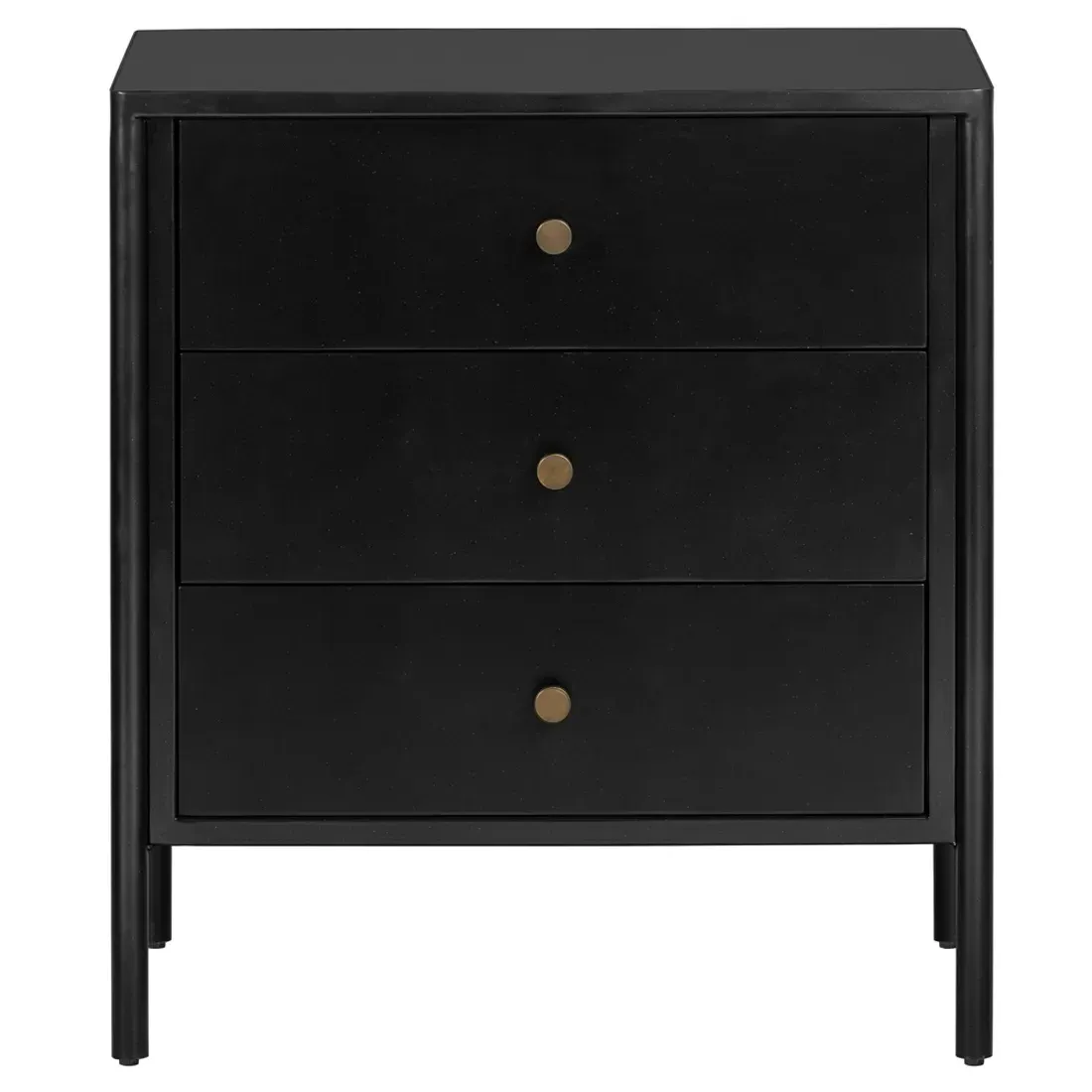 Sutton 3 Drawer Nightstand with Bronze Hardware - Black, Iron