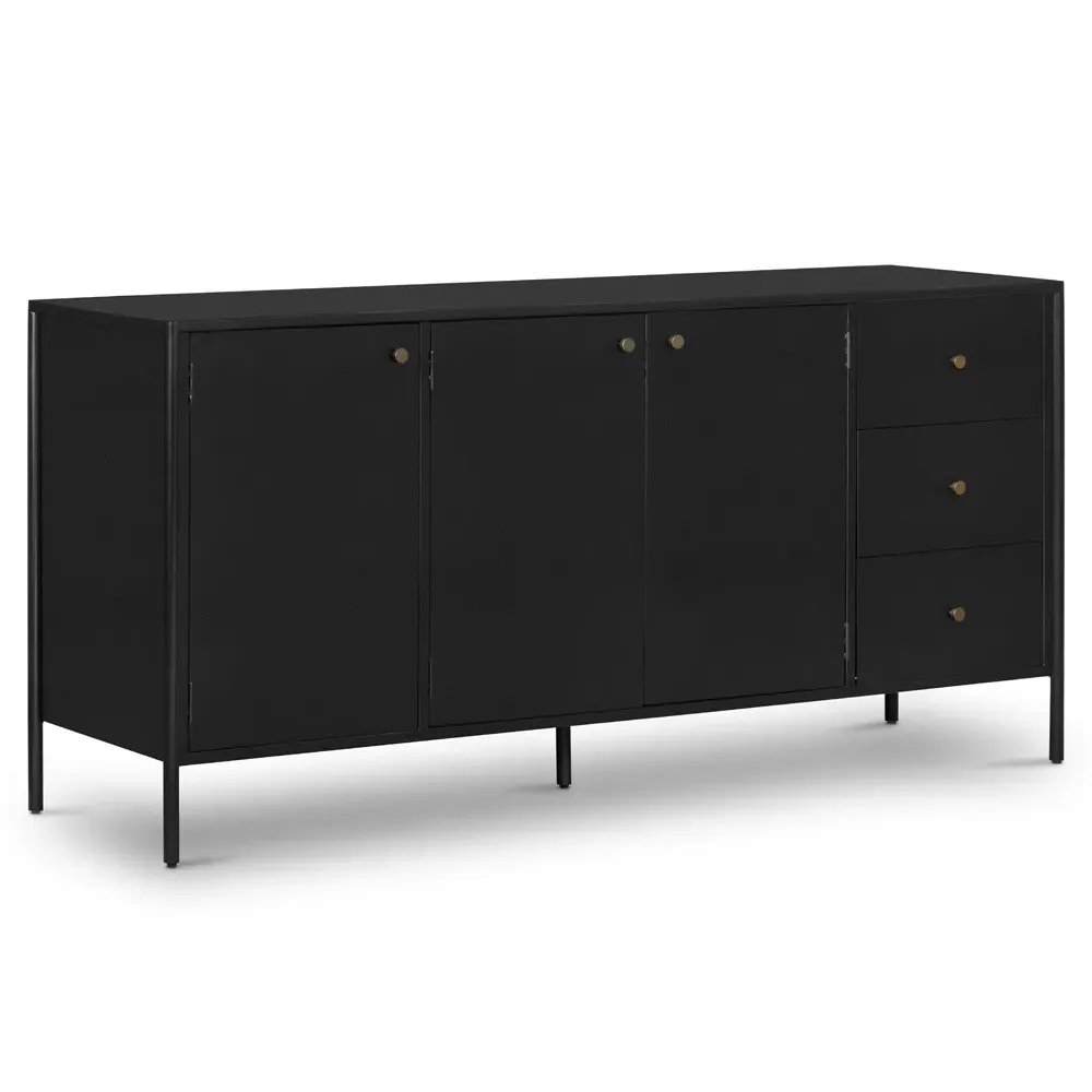 Sutton 3 Drawer Sideboard with Bronze Hardware - Black, Iron