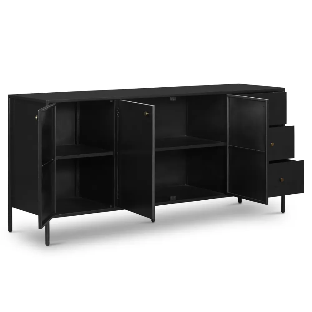 Sutton 3 Drawer Sideboard with Bronze Hardware - Black, Iron