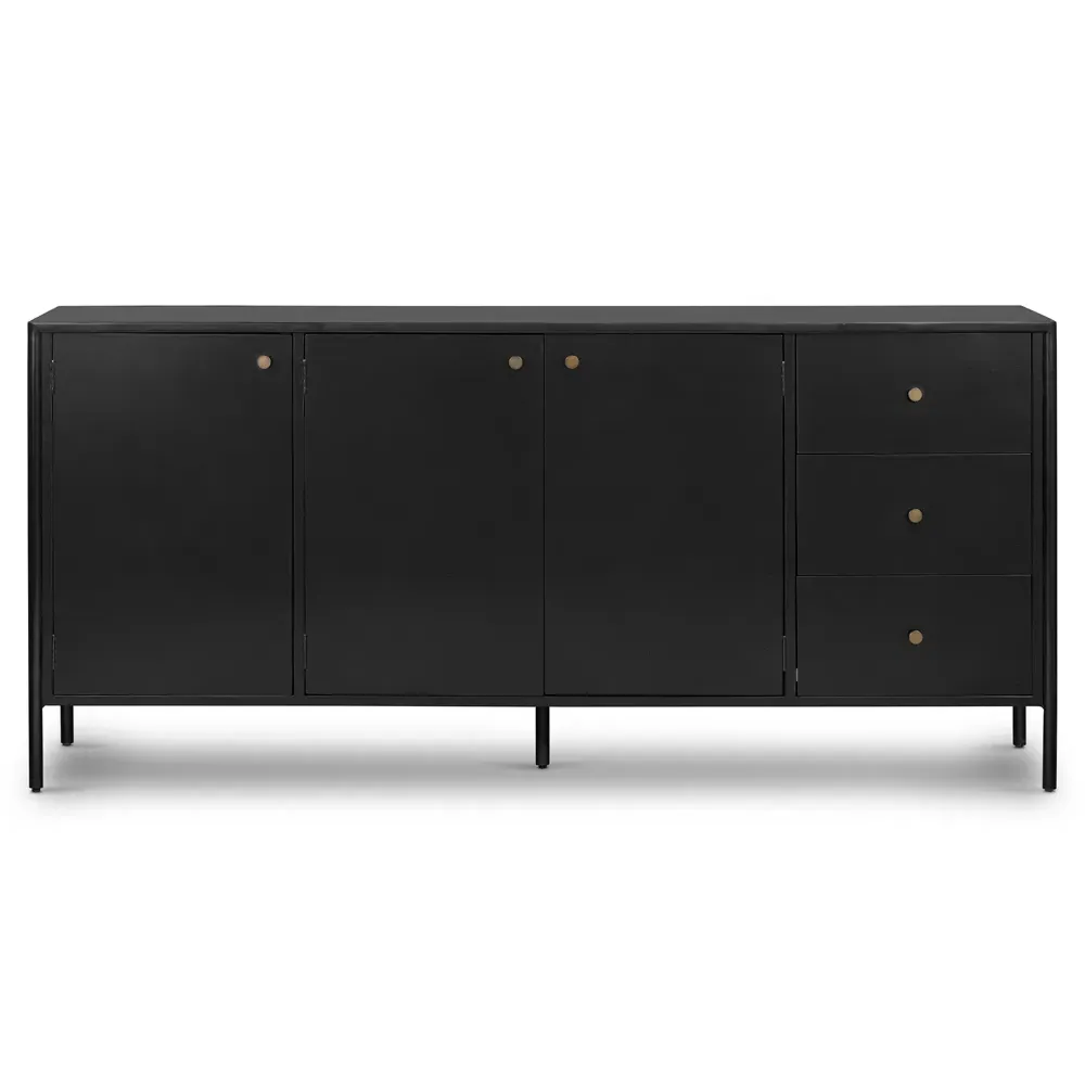 Sutton 3 Drawer Sideboard with Bronze Hardware - Black, Iron