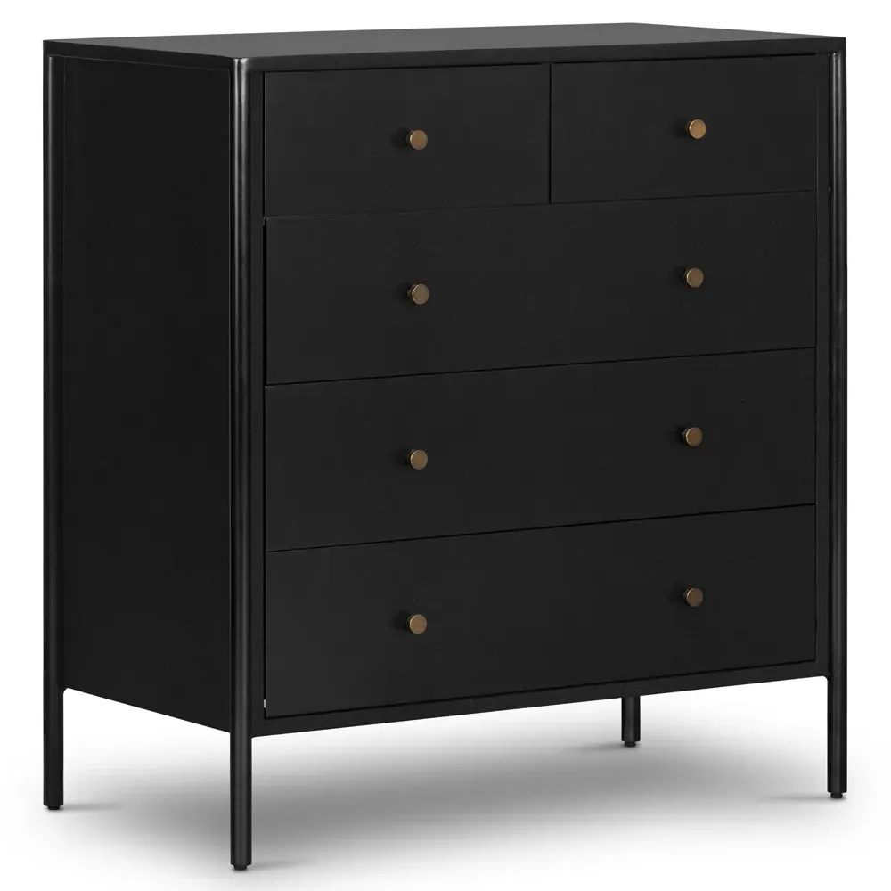 Sutton 5 Drawer Dresser with Bronze Hardware - Black, Iron