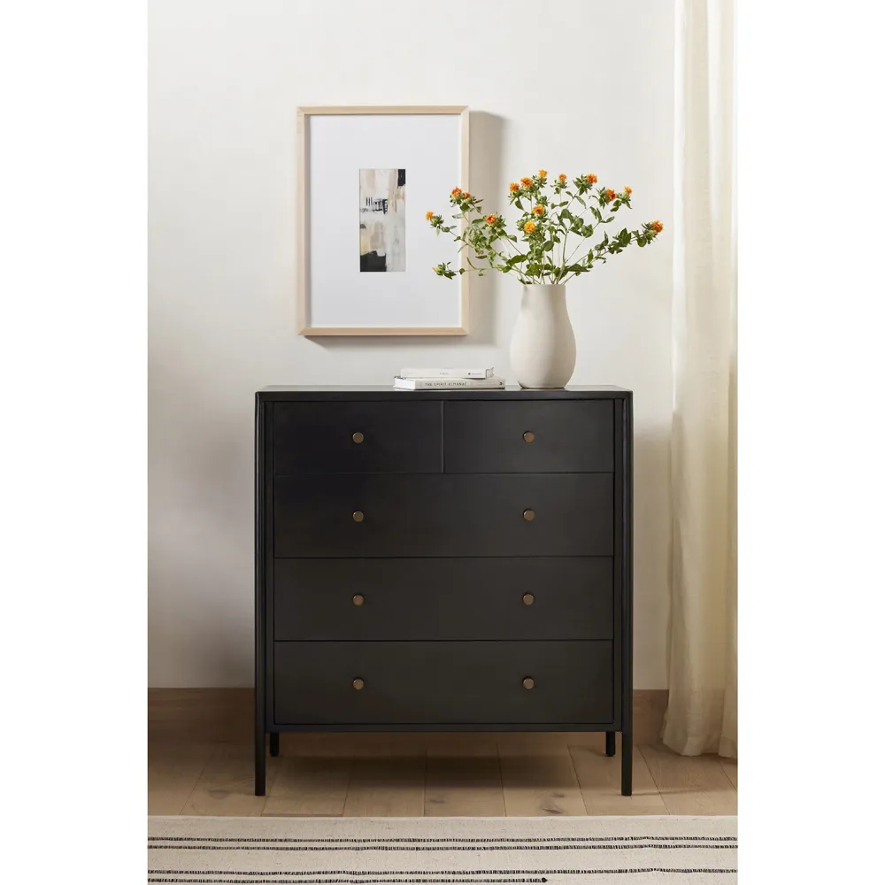 Sutton 5 Drawer Dresser with Bronze Hardware - Black, Iron