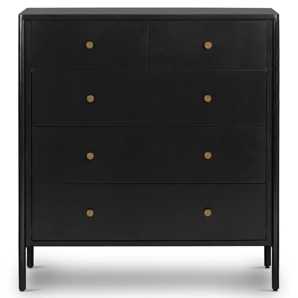 Sutton 5 Drawer Dresser with Bronze Hardware - Black, Iron