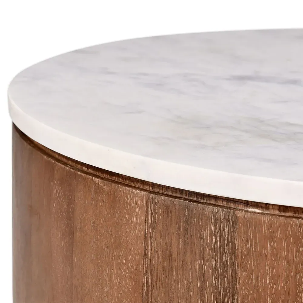 Suzie Round Drum End Table - Brown, Mango Wood