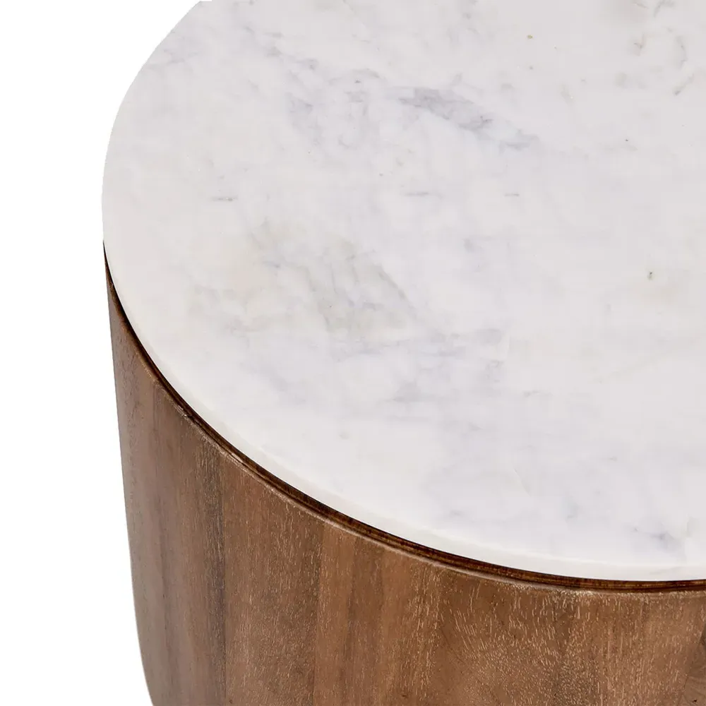 Suzie Round Drum End Table - Brown, Mango Wood