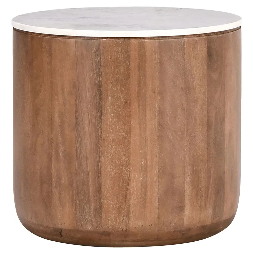 Suzie Round Drum End Table - Brown, Mango Wood image