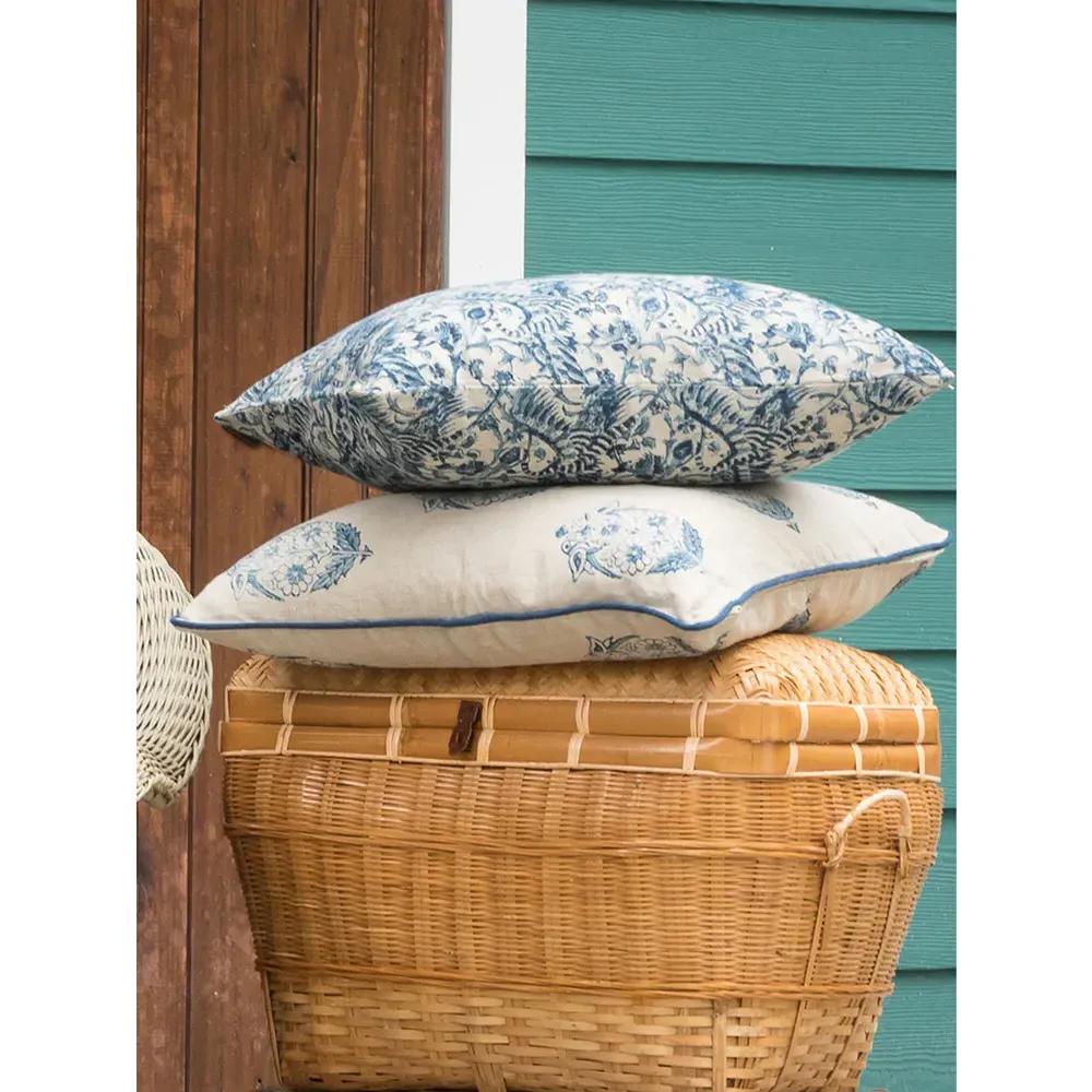 Sydney Square Throw Pillow Cover - Indigo, Linen