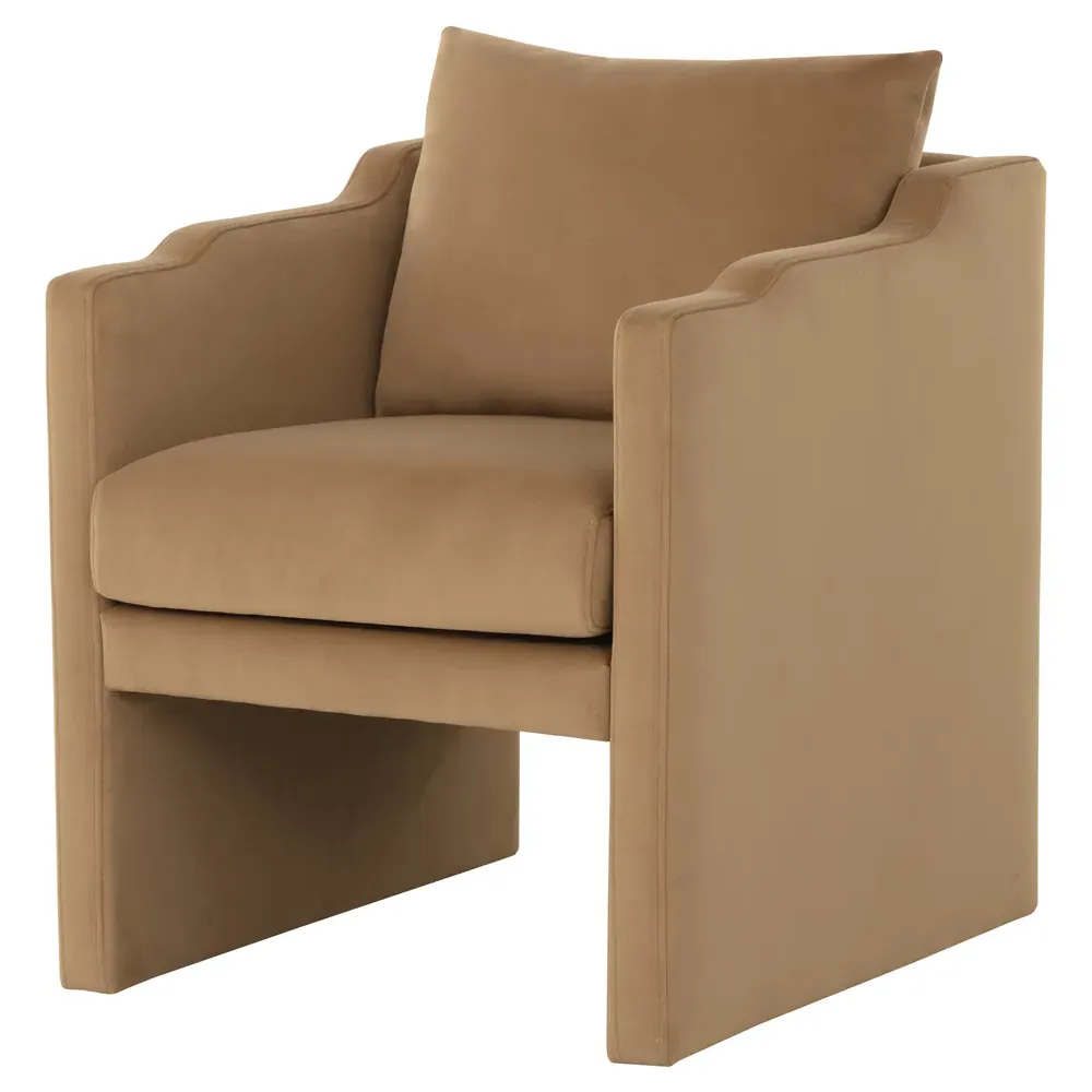 Syeda Dining Arm Chair - Camel, Velvet