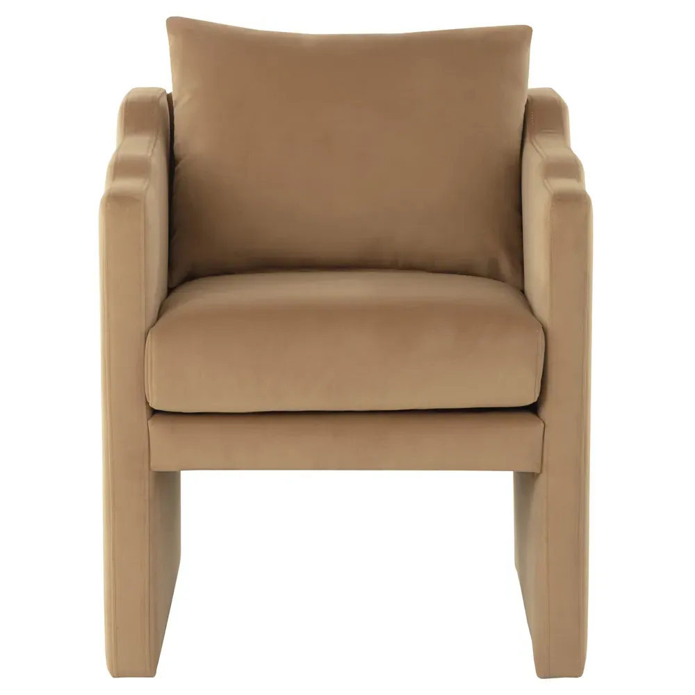 Syeda Dining Arm Chair - Camel, Velvet