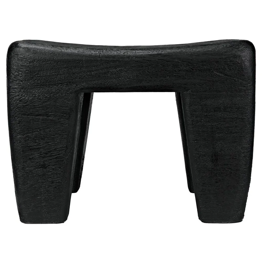 Sylas Handcarved Rectangular Stool - Black, Wood