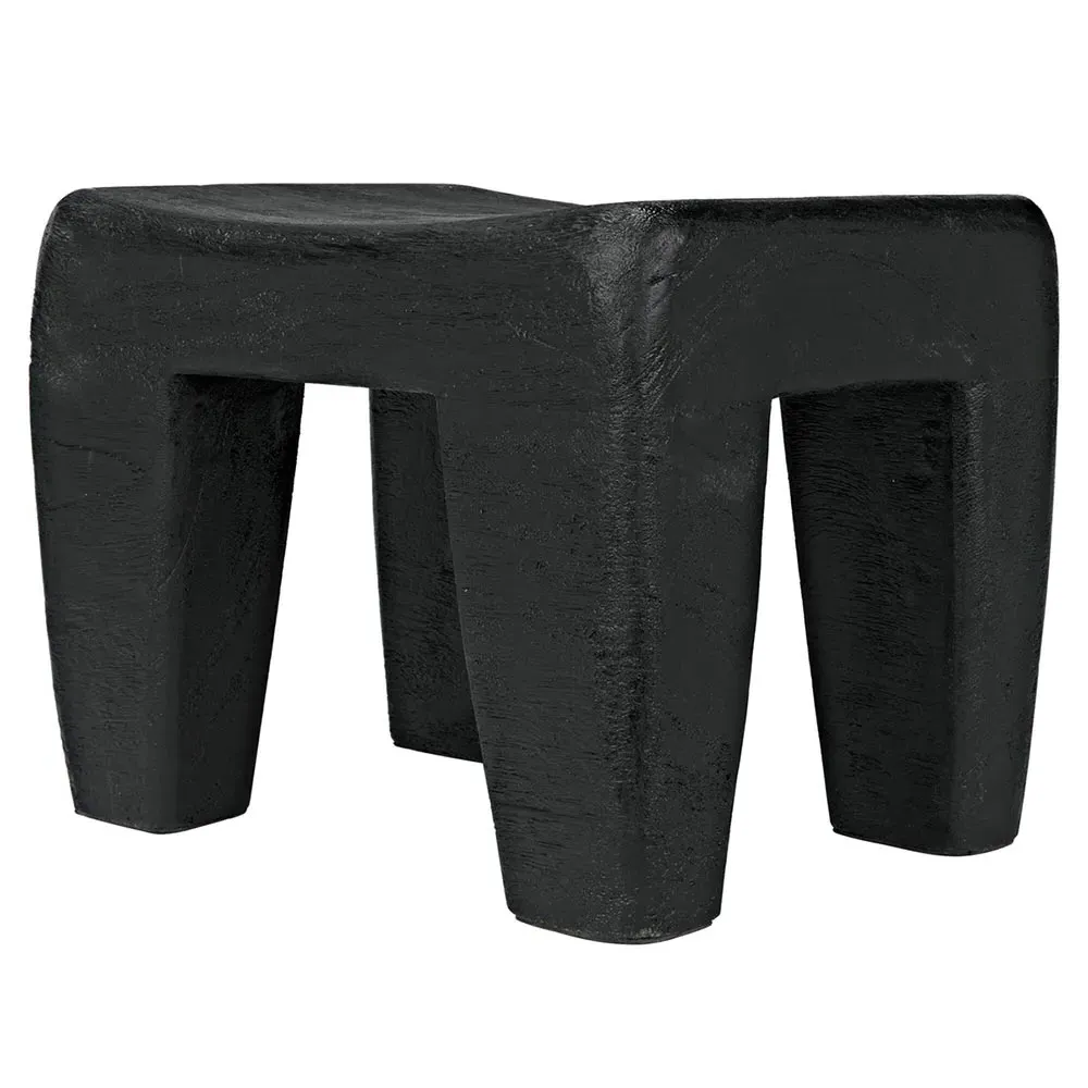 Sylas Handcarved Rectangular Stool - Black, Wood
