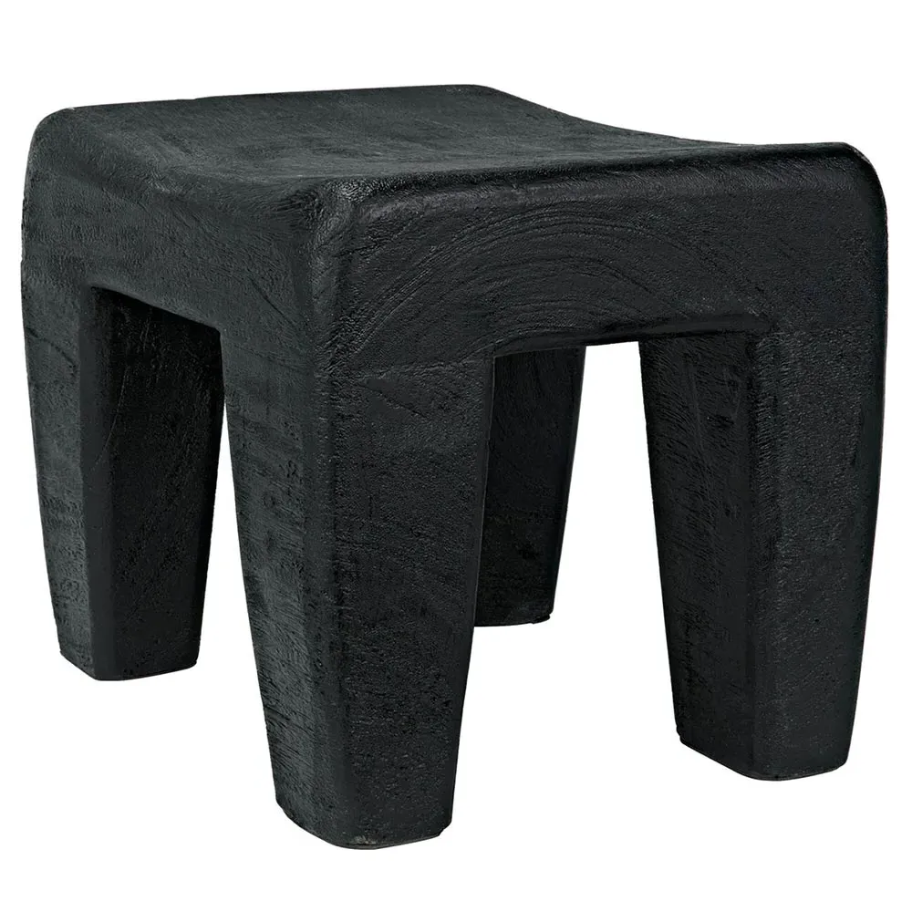 Sylas Handcarved Rectangular Stool - Black, Wood