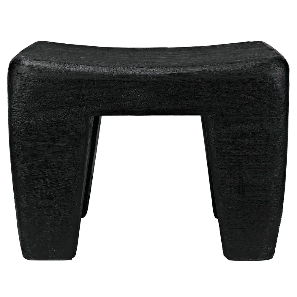 Sylas Handcarved Rectangular Stool - Black, Wood