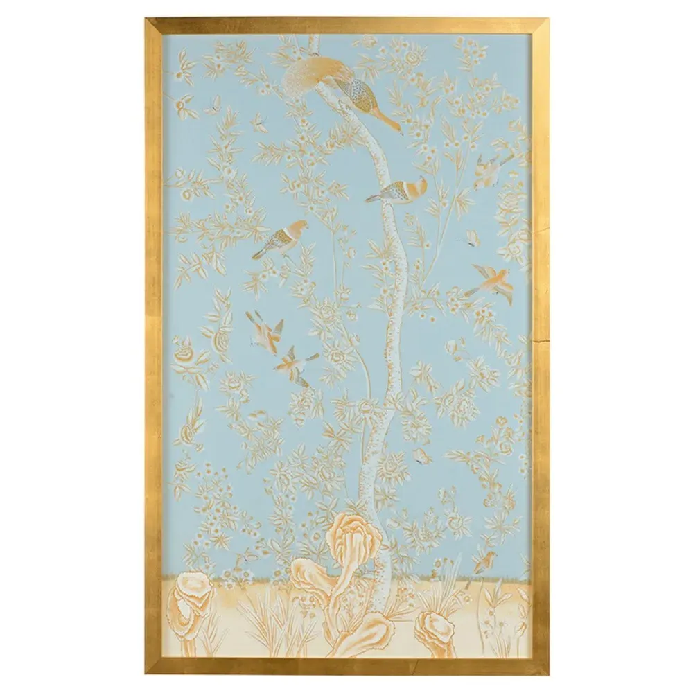 Sylvia French Panel Painting - Light Blue, Gold Leaf Frame