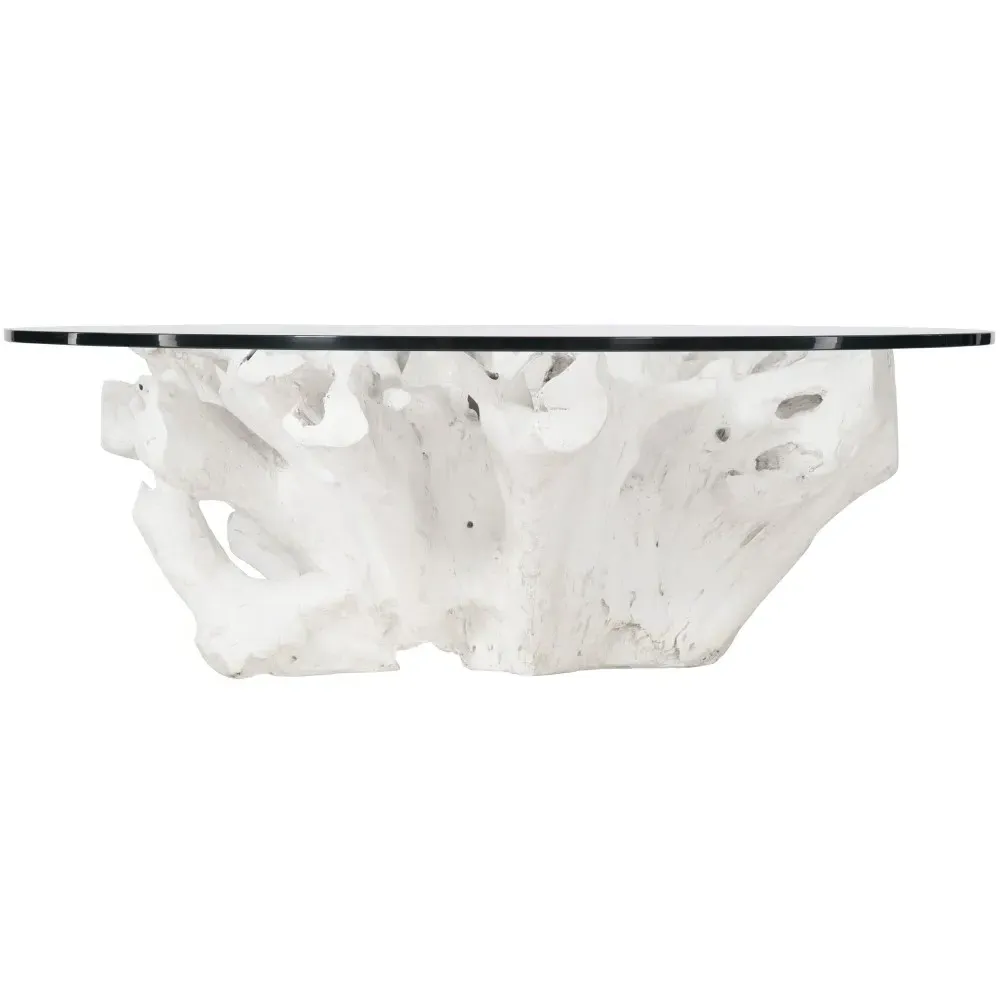 Sylvia Round Coffee Table - Clear Glass, White