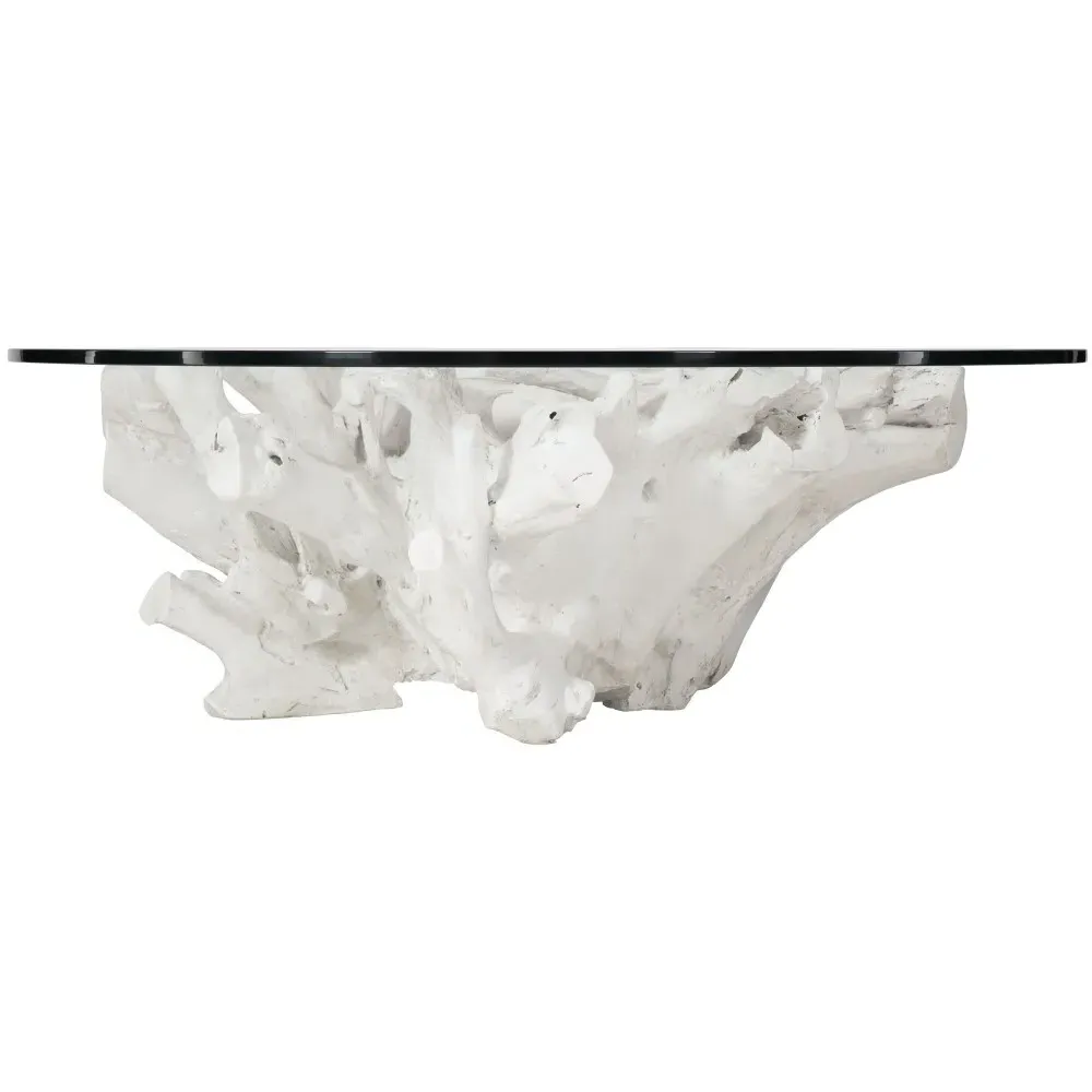 Sylvia Round Coffee Table - Clear Glass, White