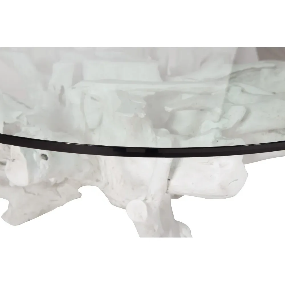 Sylvia Round Coffee Table - Clear Glass, White