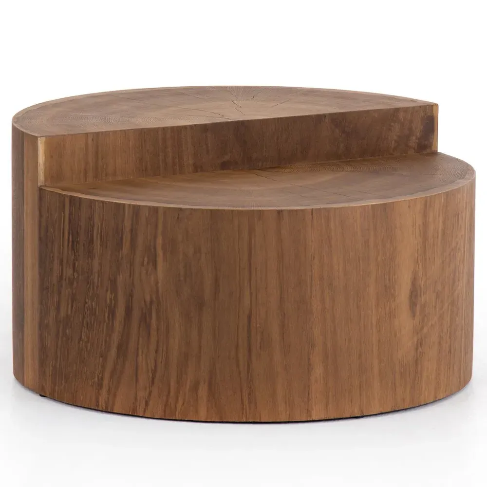 Sylvia Round Drum Coffee Table - Brown, Oak Veneer