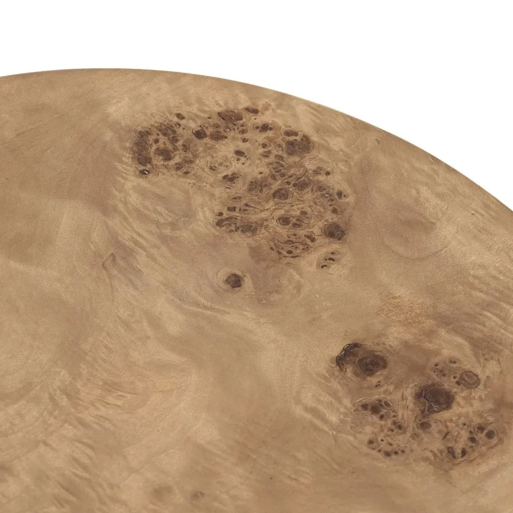 Syra Round Drum End Table - Brown, Poplar Burl
