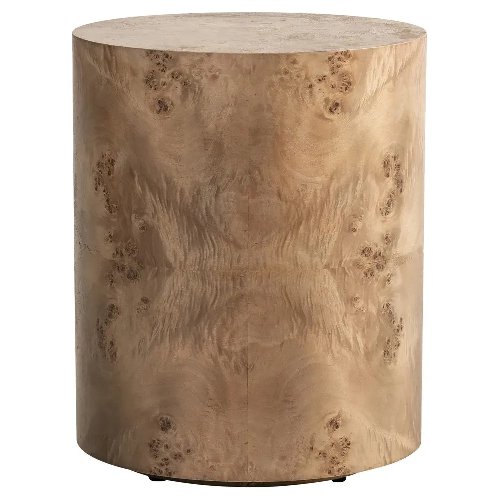 Syra Round Drum End Table - Brown, Poplar Burl image