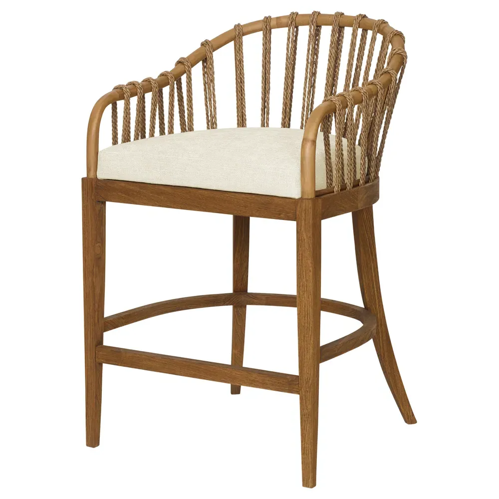 Taelyn Counter Stool - Heathered Ivory, Teak