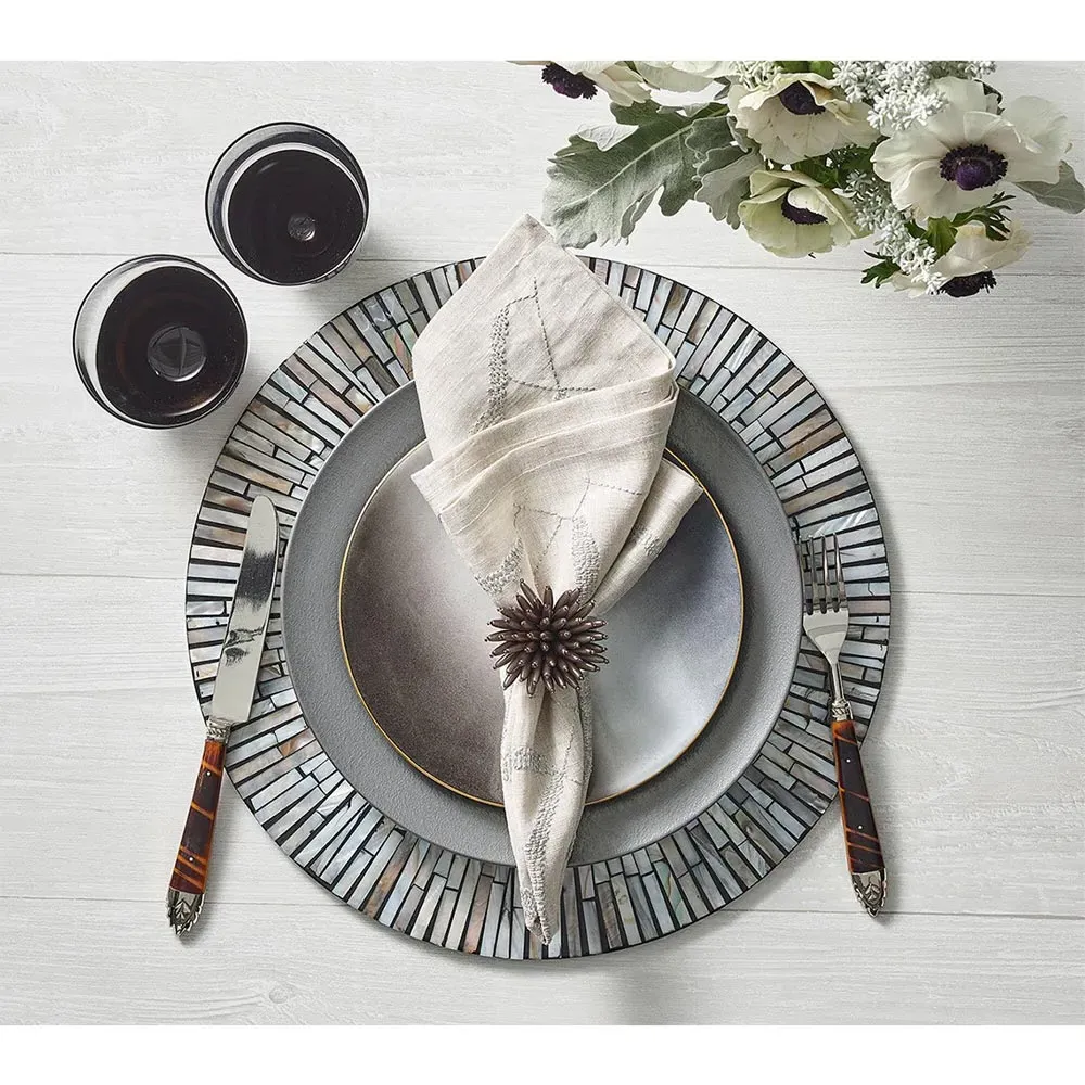 Tahiti Round Placemat Set - Grey, Capiz Shell