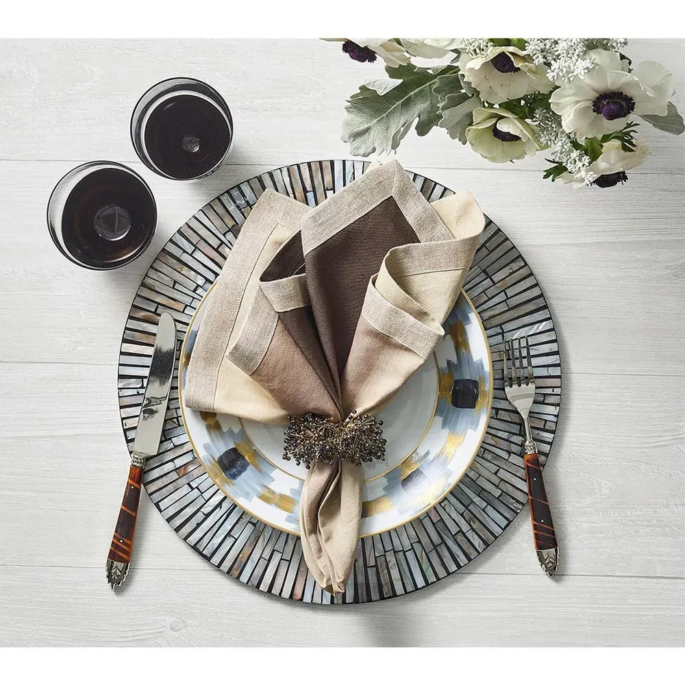 Tahiti Round Placemat Set - Grey, Capiz Shell