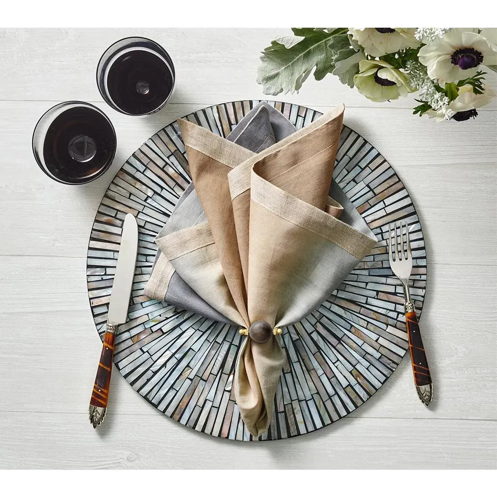 Tahiti Round Placemat Set - Grey, Capiz Shell