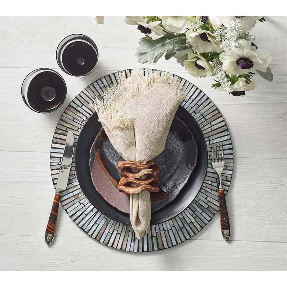 Tahiti Round Placemat Set - Grey, Capiz Shell