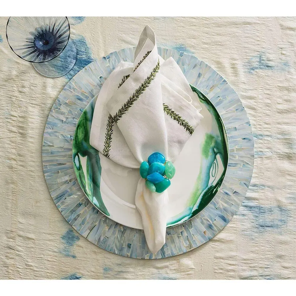 Tahiti Round Placemat Set - Periwinkle, Capiz Shell