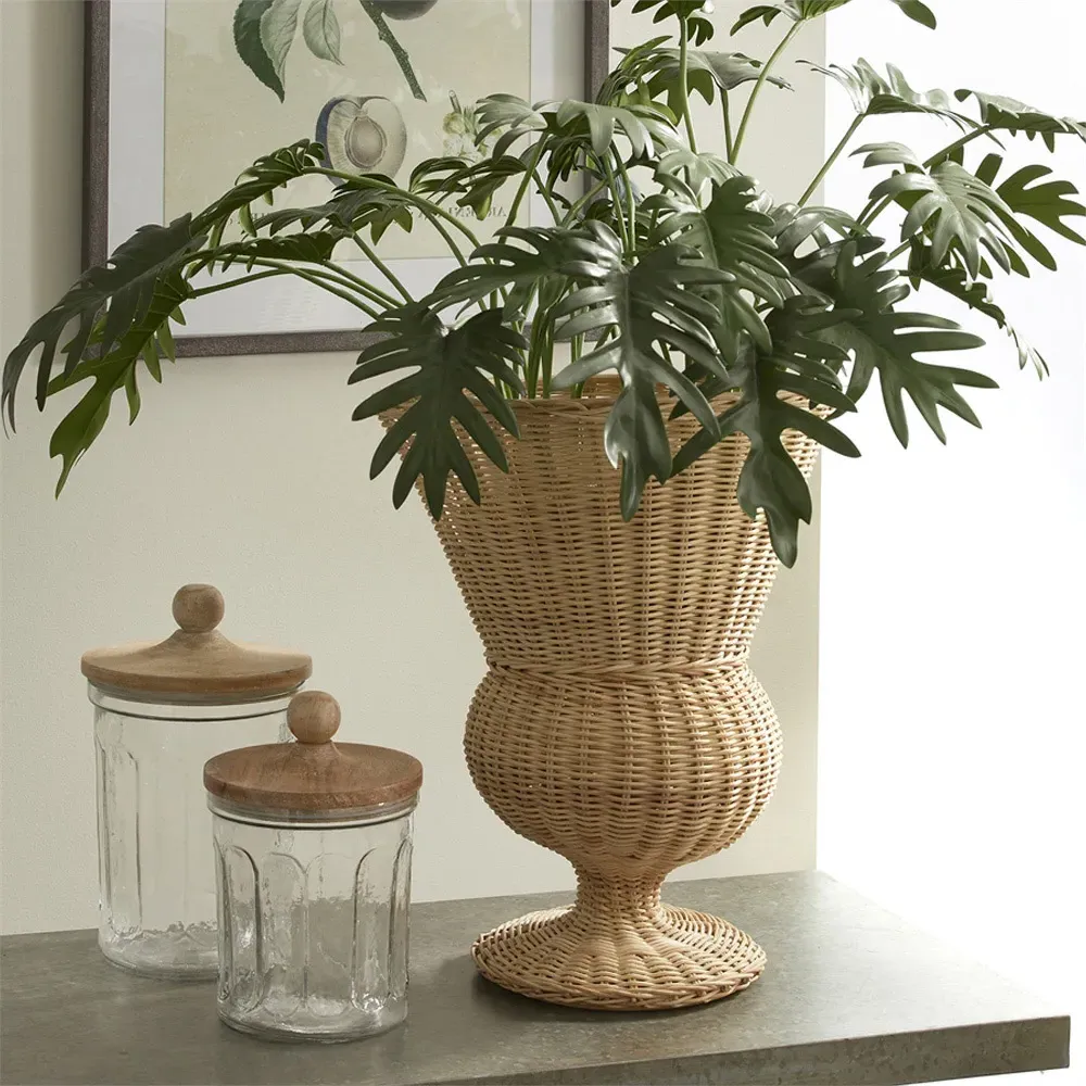 Tahmina Footed Planter Vase - Brown, Rattan