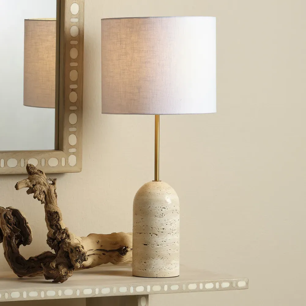 Tai Mid Century Buffet Table Lamp - Brown, Travertine