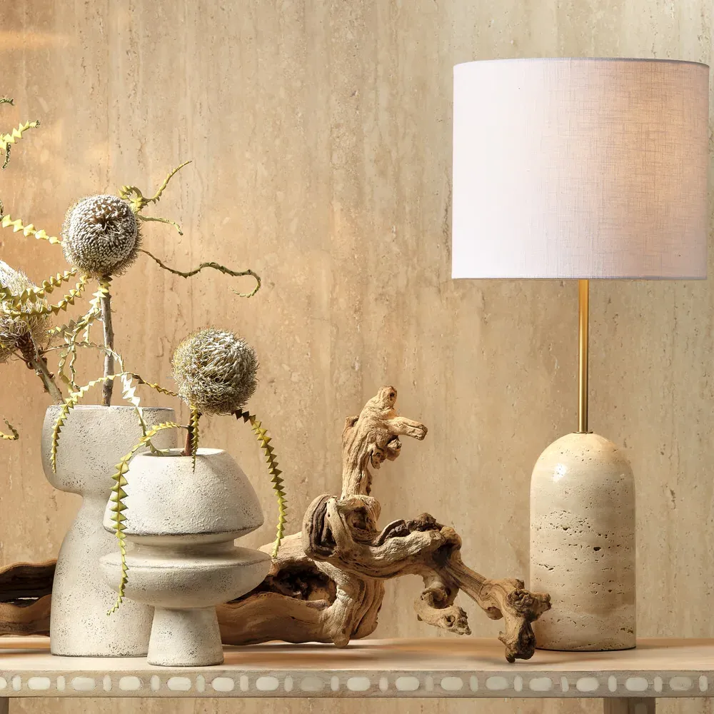 Tai Mid Century Buffet Table Lamp - Brown, Travertine