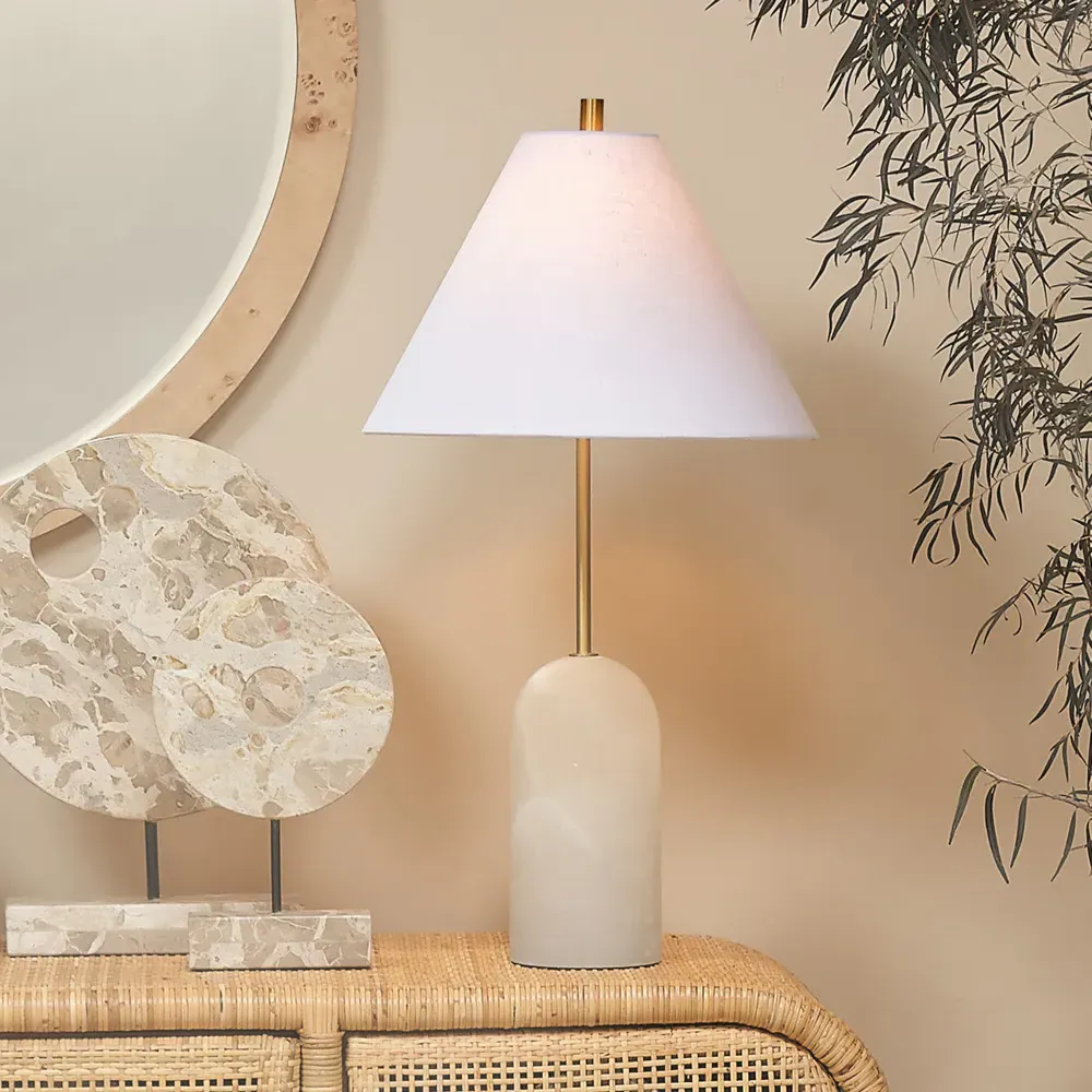 Tai Mid Century Buffet Table Lamp - White, Alabaster