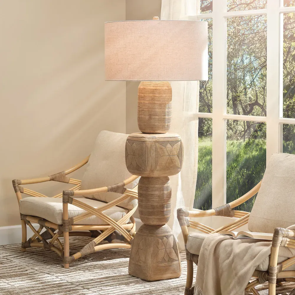 Taksh Global Bazaar Totem Floor Lamp - Bleached, Mango Wood