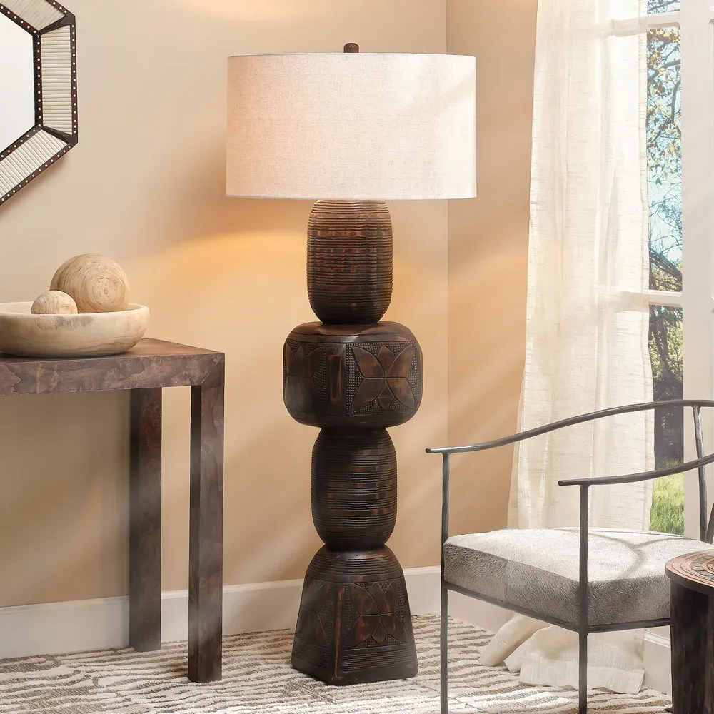 Taksh Global Bazaar Totem Floor Lamp - Dark Black, Mango Wood