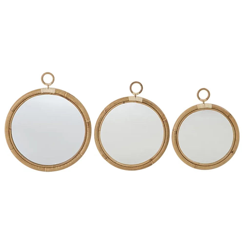Talia Large Round Wall Mirror - Brown, Rattan