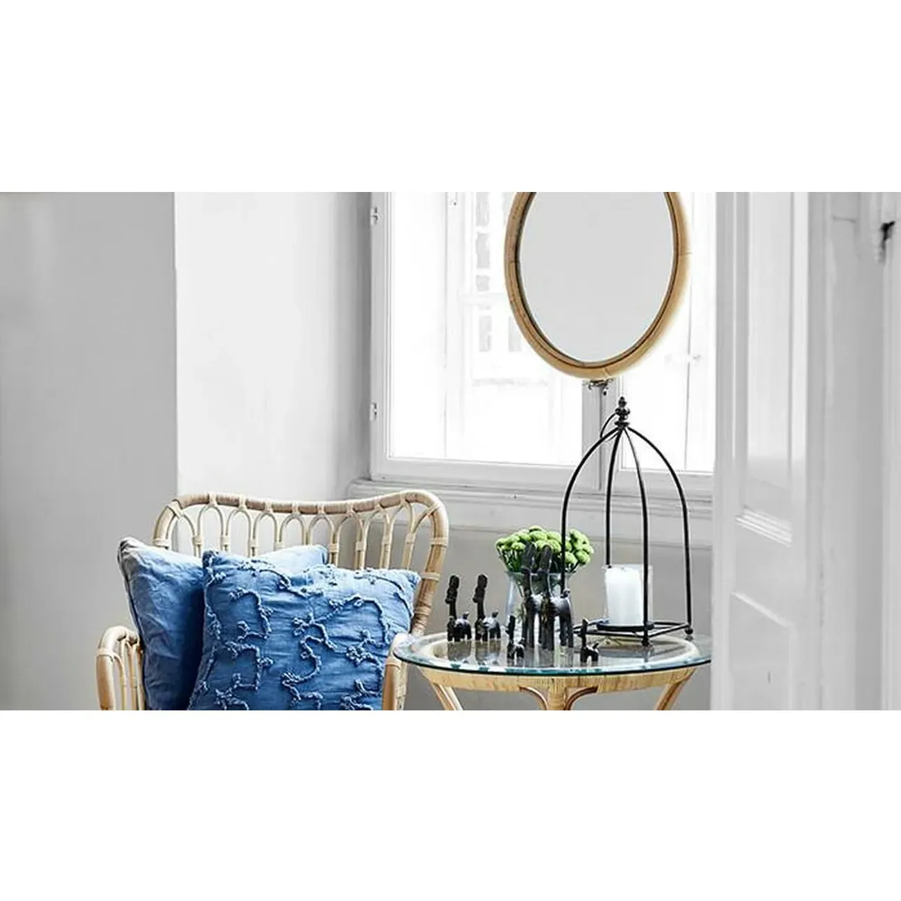 Talia Large Round Wall Mirror - Brown, Rattan